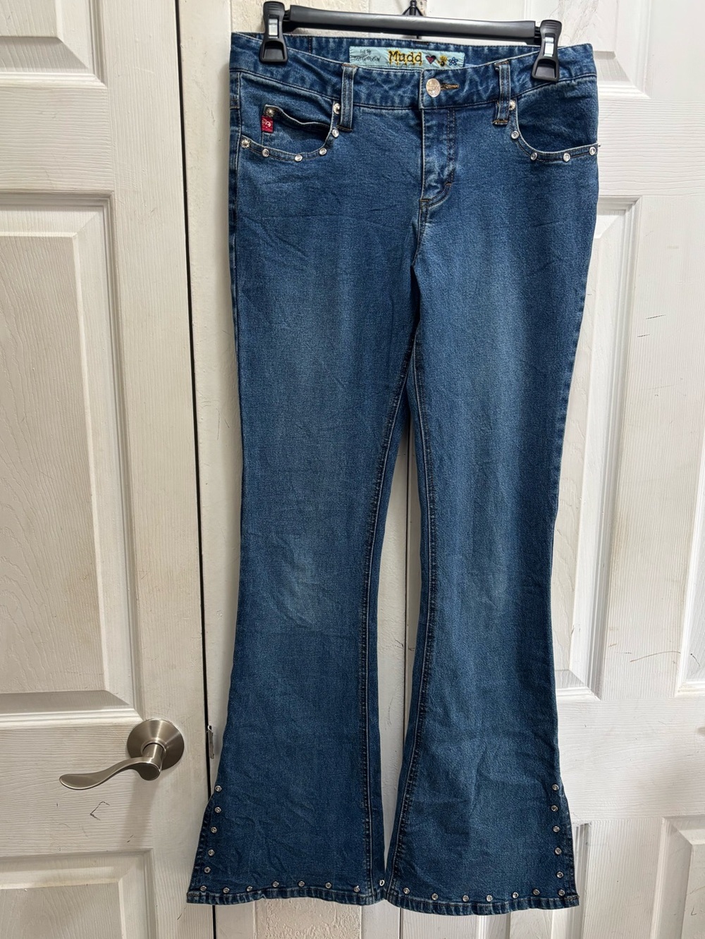 Y2K 00’s Mudd Women's Blue Flared Jeans with Stud Details